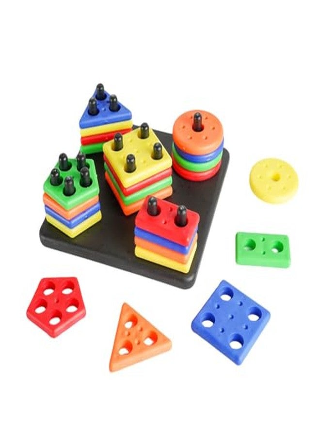 RAINBOW RIDERS® Square Shape Stacker Puzzle Game for Kids Geometric Shapes Circle Triangle Rectangle Square Pentagon Sorting & Stacking Educational Toy Shapes & Colour Recognition - Image 1
